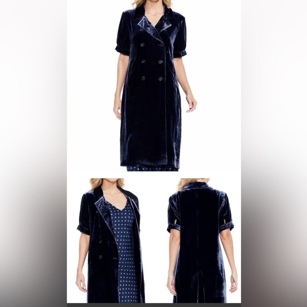 NWT Vince Camuto Artistic Muse‎ Blue Velvet Trench Coat Dress. Size 14.